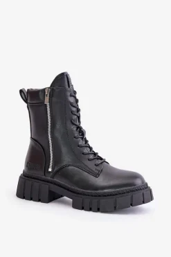 Ocieplane Botki Workery Damskie Z Eko Skóry Big Star MM274578 Czarne Damskie Botki Ocieplane|Damskie Trapery