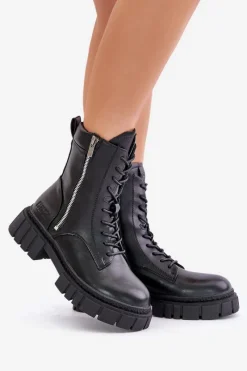 Ocieplane Botki Workery Damskie Z Eko Skóry Big Star MM274578 Czarne Damskie Botki Ocieplane|Damskie Trapery