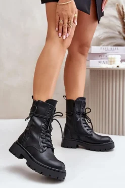 Botki Sznurowane|Czarne Botki>Boto Ocieplane Botki Workery Damskie Z Eko Skóry Czarne Nealandra