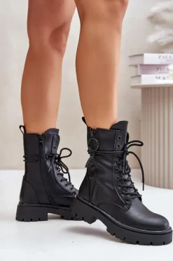 Botki Sznurowane|Czarne Botki>Boto Ocieplane Botki Workery Damskie Z Eko Skóry Czarne Nealandra