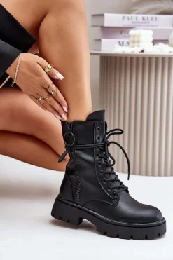 Botki Sznurowane|Czarne Botki><noscript><img width=