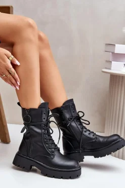 Botki Sznurowane|Czarne Botki><noscript><img width=