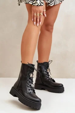 Botki Sznurowane|Czarne Botki>Boto Ocieplane Botki Workery Damskie Z Przypinkami Czarne Avorira