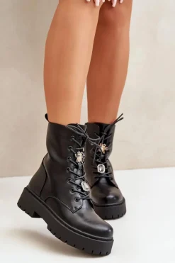 Botki Sznurowane|Czarne Botki><noscript><img width=