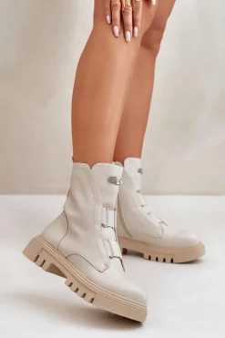 Botki Ocieplane|Botki Zimowe Damskie>Boto Ocieplane Botki Workery Damskie Na Zamek Eko Skórzane Jasnobeżowe Mailyra