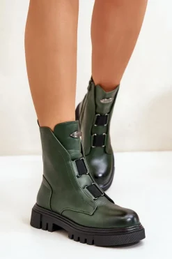 Botki Ocieplane|Botki Zimowe Damskie>Boto Ocieplane Botki Workery Damskie Na Zamek Eko Skórzane Zielone Mailyra