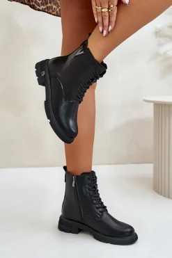 Botki Skórzane|Botki Sznurowane>Buty damskie Vinceza Ocieplane Botki Workery Damskie Ze Skóry Naturalnej Vinceza 7920 Czarne