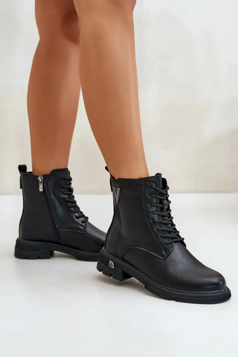 Botki Skórzane|Botki Sznurowane>Buty damskie Vinceza Ocieplane Botki Workery Damskie Ze Skóry Naturalnej Vinceza 7920 Czarne