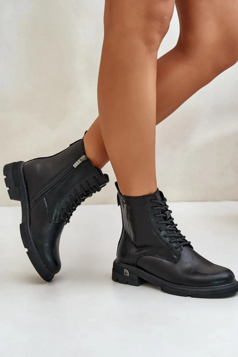 Botki Skórzane|Botki Sznurowane>Buty damskie Vinceza Ocieplane Botki Workery Damskie Ze Skóry Naturalnej Vinceza 7920 Czarne