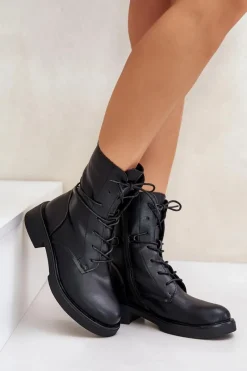 Botki Sznurowane|Czarne Botki>Evento Ocieplane Botki Workery Damskie Eko Skórzane Czarne Ellittia