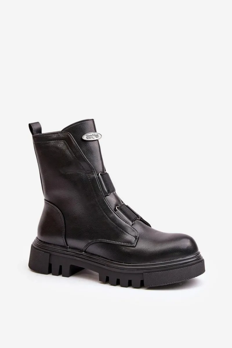 Botki Zimowe Damskie|Brązowe I Beżowe Botki>Boto Ocieplane Botki Workery Damskie Na Zamek Eko Skórzane Czarne Mailyra Czarny