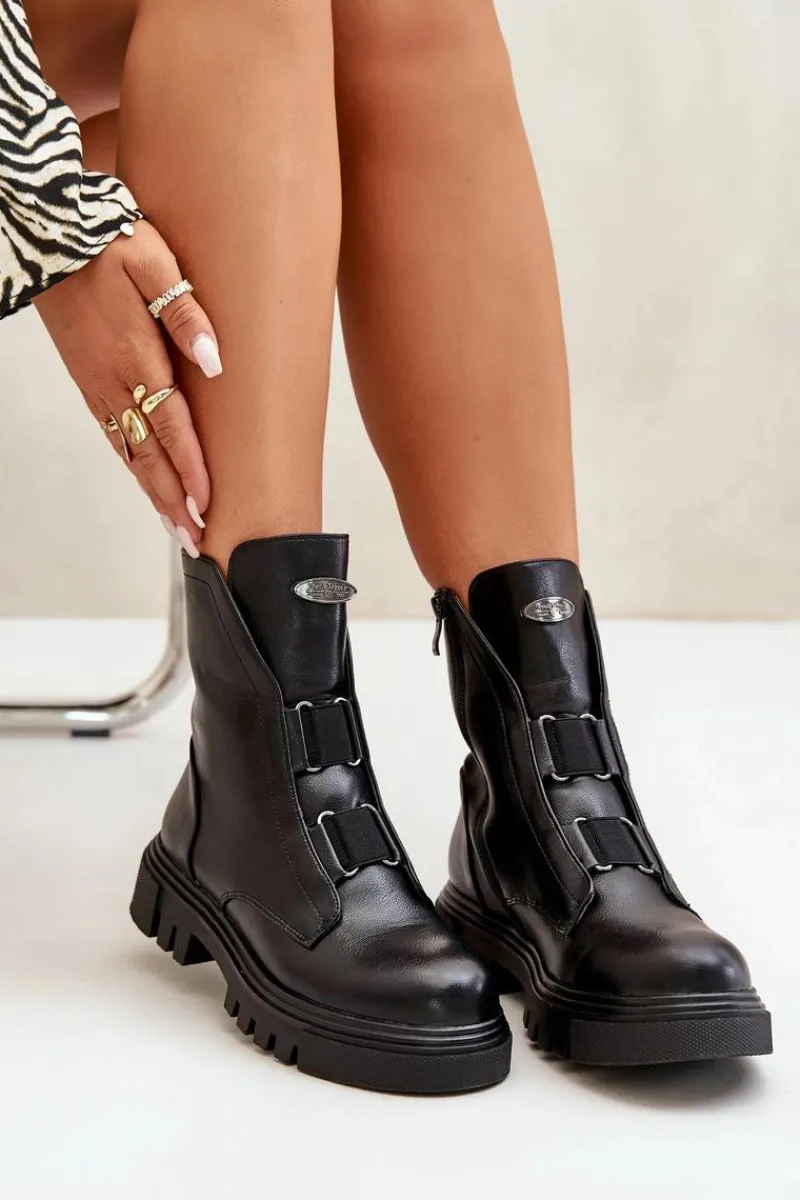 Botki Zimowe Damskie|Brązowe I Beżowe Botki>Boto Ocieplane Botki Workery Damskie Na Zamek Eko Skórzane Czarne Mailyra Czarny