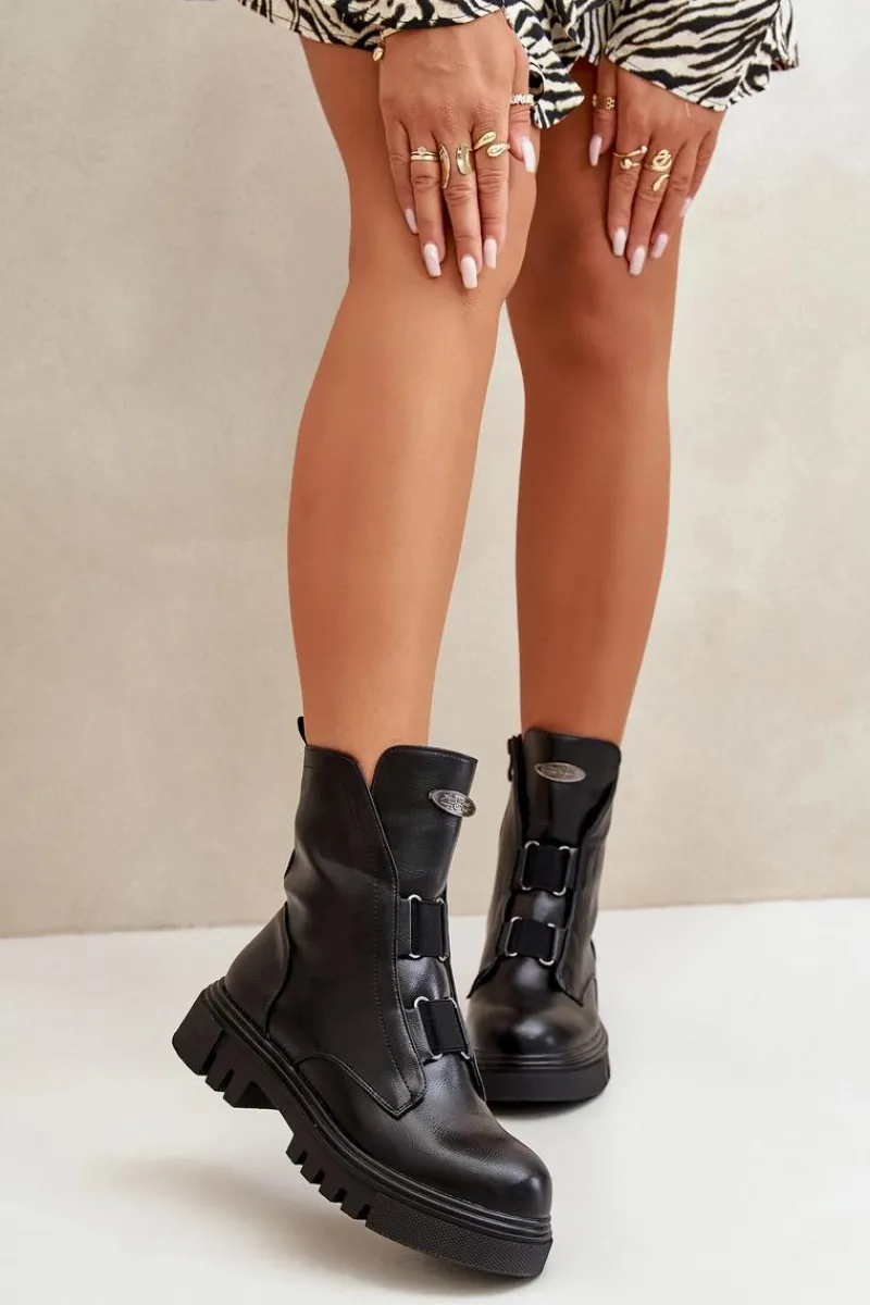 Botki Zimowe Damskie|Brązowe I Beżowe Botki>Boto Ocieplane Botki Workery Damskie Na Zamek Eko Skórzane Czarne Mailyra Czarny