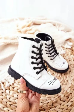 Dziewczęce>Evento Ocieplane Botki Workery Na Suwak Białe Mousie