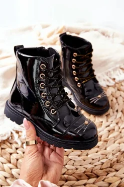 Discount Ocieplane Botki Workery Na Suwak Czarne Mousie Dzieci Dziewczęce