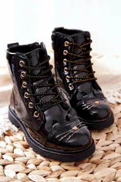 Discount Ocieplane Botki Workery Na Suwak Czarne Mousie Dzieci Dziewczęce