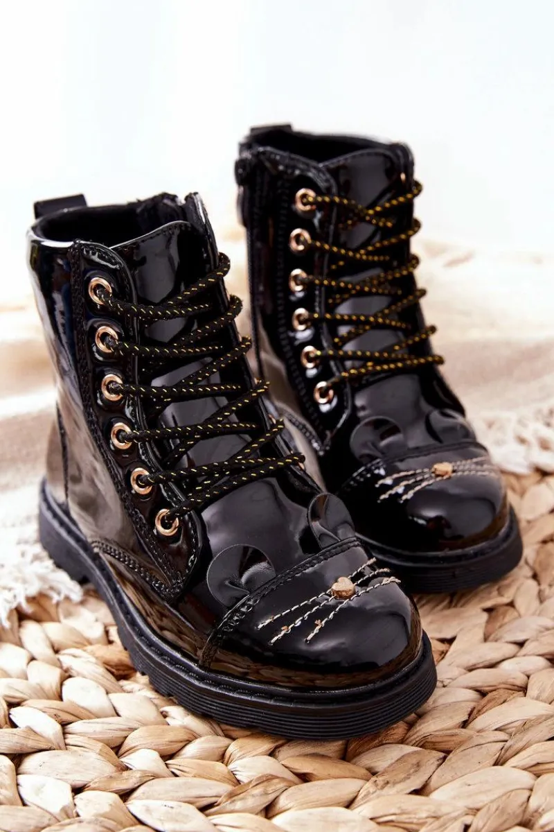 Discount Ocieplane Botki Workery Na Suwak Czarne Mousie Dzieci Dziewczęce