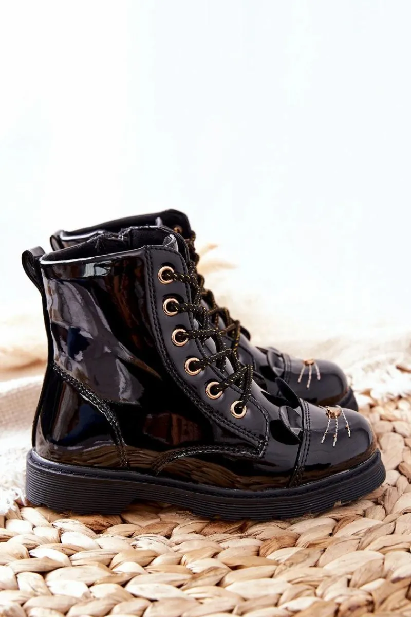 Discount Ocieplane Botki Workery Na Suwak Czarne Mousie Dzieci Dziewczęce