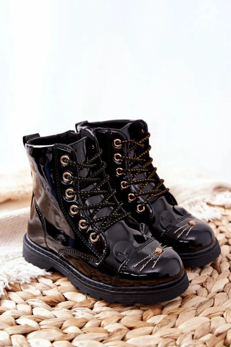 Discount Ocieplane Botki Workery Na Suwak Czarne Mousie Dzieci Dziewczęce