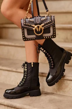 Best Ocieplane Botki Workery Na Płaskim Obcasie Czarne Saranema Damskie Botki Ocieplane|Botki Sznurowane