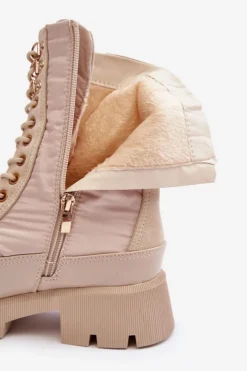 Hot Boto Ocieplane Botki Workery Na Płaskim Obcasie Beżowe Saranema