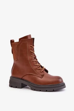 Ocieplane Botki Workery Na Zamek Brązowe Leairae Damskie Botki Ocieplane|Botki Zimowe Damskie