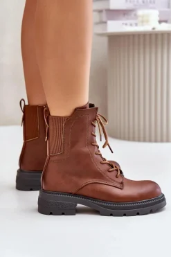 Ocieplane Botki Workery Na Zamek Brązowe Leairae Damskie Botki Ocieplane|Botki Zimowe Damskie