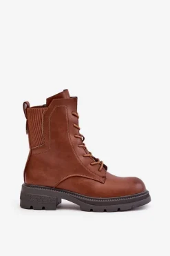 Ocieplane Botki Workery Na Zamek Brązowe Leairae Damskie Botki Ocieplane|Botki Zimowe Damskie