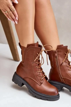Ocieplane Botki Workery Na Zamek Brązowe Leairae Damskie Botki Ocieplane|Botki Zimowe Damskie