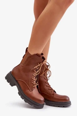 Ocieplane Botki Workery Na Zamek Brązowe Leairae Damskie Botki Ocieplane|Botki Zimowe Damskie