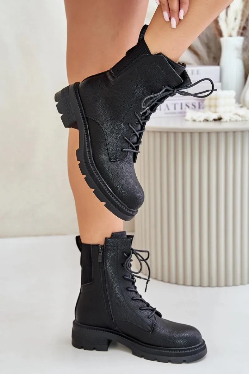 Clearance Boto Ocieplane Botki Workery Na Zamek Czarne Leairae Czarny