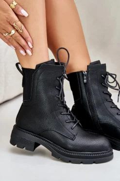 Clearance Boto Ocieplane Botki Workery Na Zamek Czarne Leairae Czarny