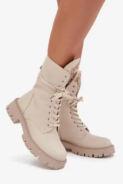 Online Boto Ocieplane Botki Workery Z Ozdobą Beżowe Kelilea Beżowy