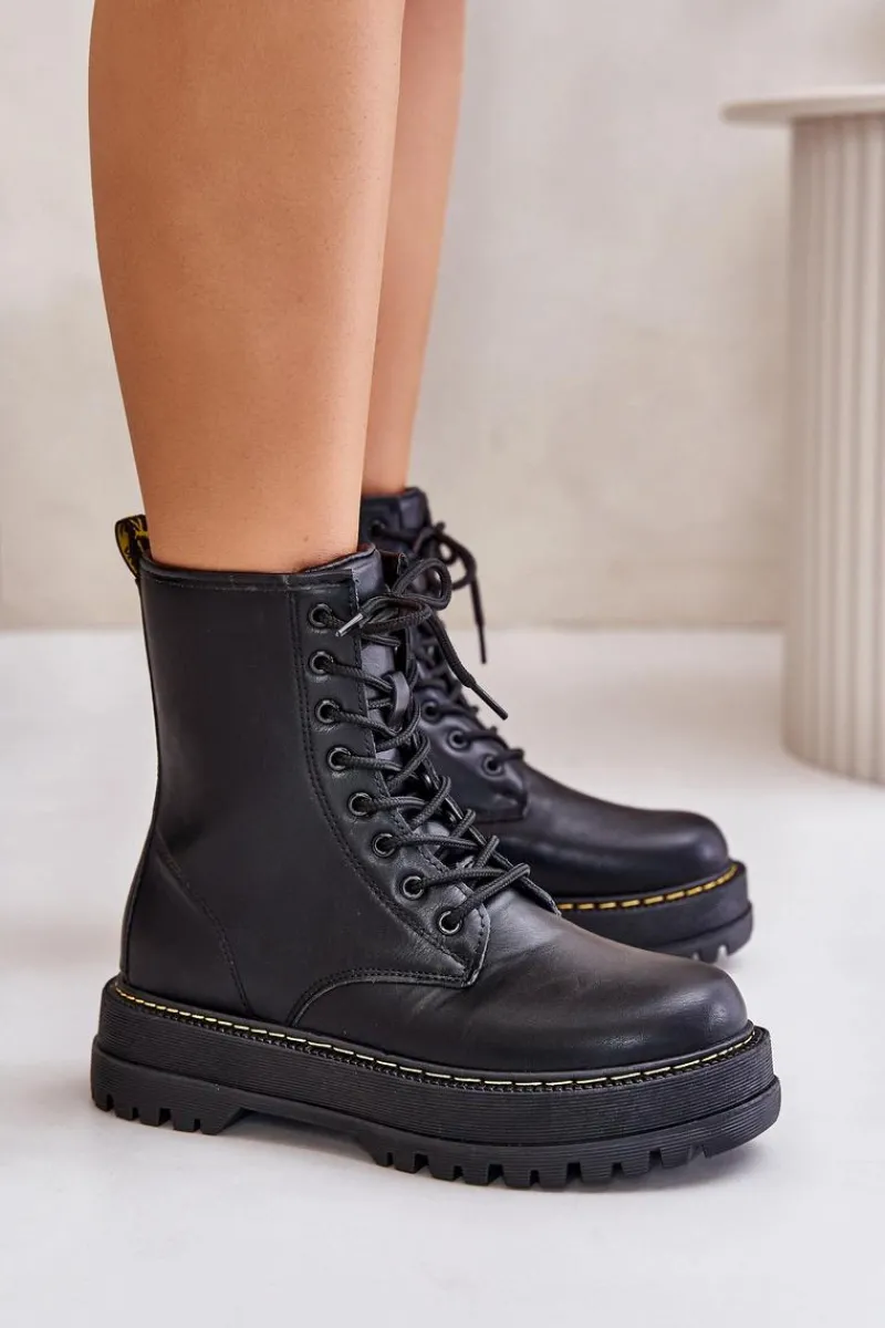 Discount Evento Ocieplane Botki Workery z Eko Skóry Na Zamek Czarne Naleli Czarny