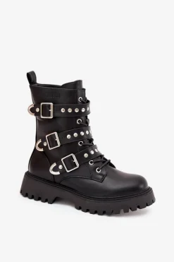 Hot Big Star Shoes Ocieplane Botki Workery Z Paskami I Klamrami Big Star OO274707 Czarne