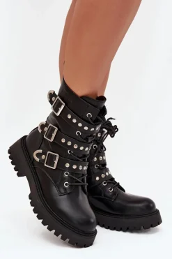 Hot Big Star Shoes Ocieplane Botki Workery Z Paskami I Klamrami Big Star OO274707 Czarne