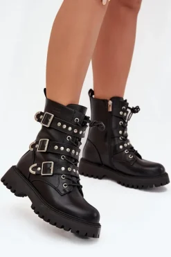 Hot Big Star Shoes Ocieplane Botki Workery Z Paskami I Klamrami Big Star OO274707 Czarne