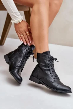 Discount Boto Ocieplane Botki Z Eko Skóry Na Zamek Czarne Leanaris