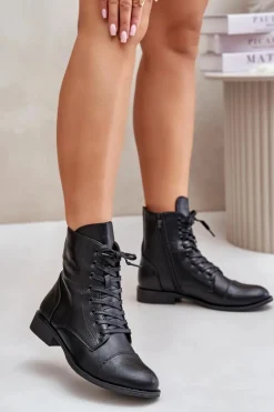 Discount Boto Ocieplane Botki Z Eko Skóry Na Zamek Czarne Leanaris