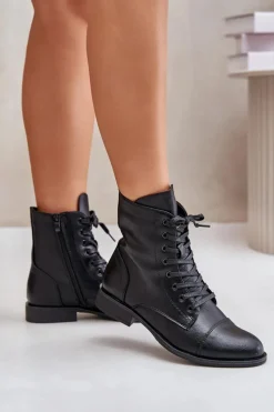 Discount Boto Ocieplane Botki Z Eko Skóry Na Zamek Czarne Leanaris