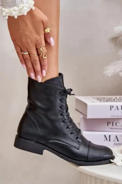 Discount Boto Ocieplane Botki Z Eko Skóry Na Zamek Czarne Leanaris