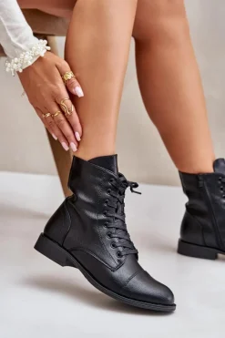 Discount Boto Ocieplane Botki Z Eko Skóry Na Zamek Czarne Leanaris