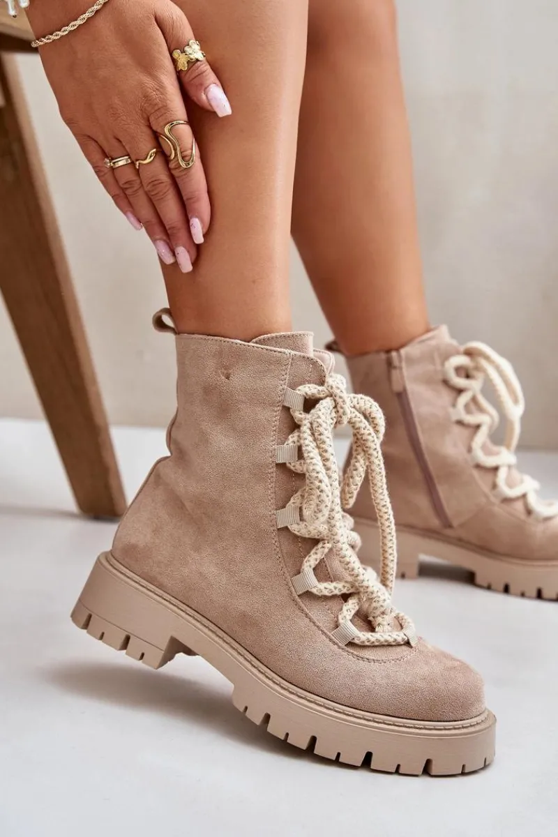 Botki Ocieplane|Botki Sznurowane>Boto Ocieplane Botki Z Eko Zamszu Na Zamek Jasnobeżowe Caellita