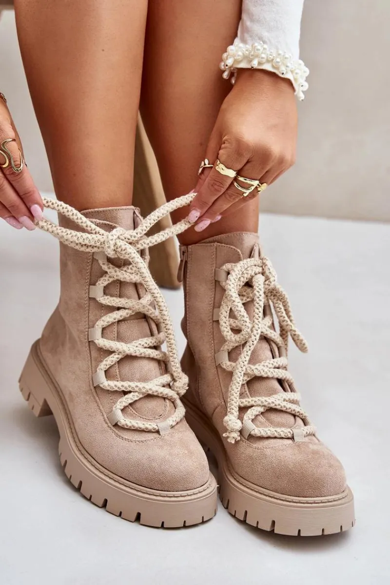 Botki Ocieplane|Botki Sznurowane>Boto Ocieplane Botki Z Eko Zamszu Na Zamek Jasnobeżowe Caellita