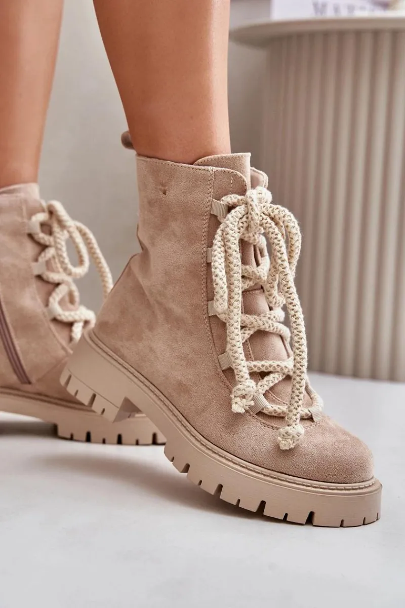 Botki Ocieplane|Botki Sznurowane>Boto Ocieplane Botki Z Eko Zamszu Na Zamek Jasnobeżowe Caellita