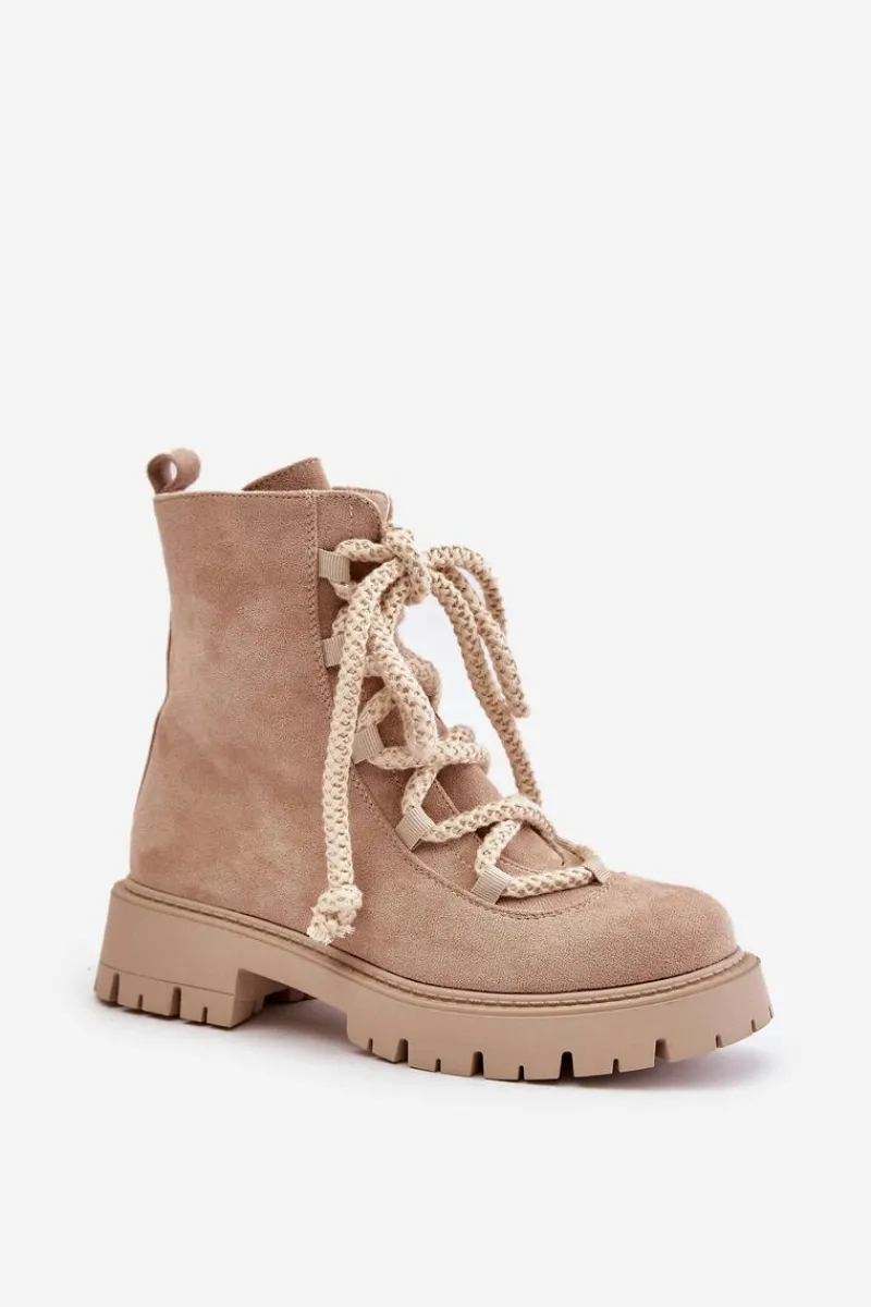 Botki Ocieplane|Botki Sznurowane>Boto Ocieplane Botki Z Eko Zamszu Na Zamek Jasnobeżowe Caellita