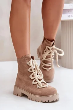 New Boto Ocieplane Botki Z Eko Zamszu Na Zamek Beżowe Caellita