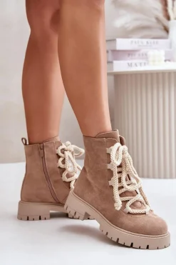 New Boto Ocieplane Botki Z Eko Zamszu Na Zamek Beżowe Caellita