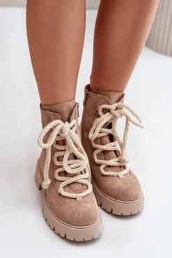 New Boto Ocieplane Botki Z Eko Zamszu Na Zamek Beżowe Caellita