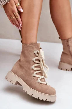 New Boto Ocieplane Botki Z Eko Zamszu Na Zamek Beżowe Caellita